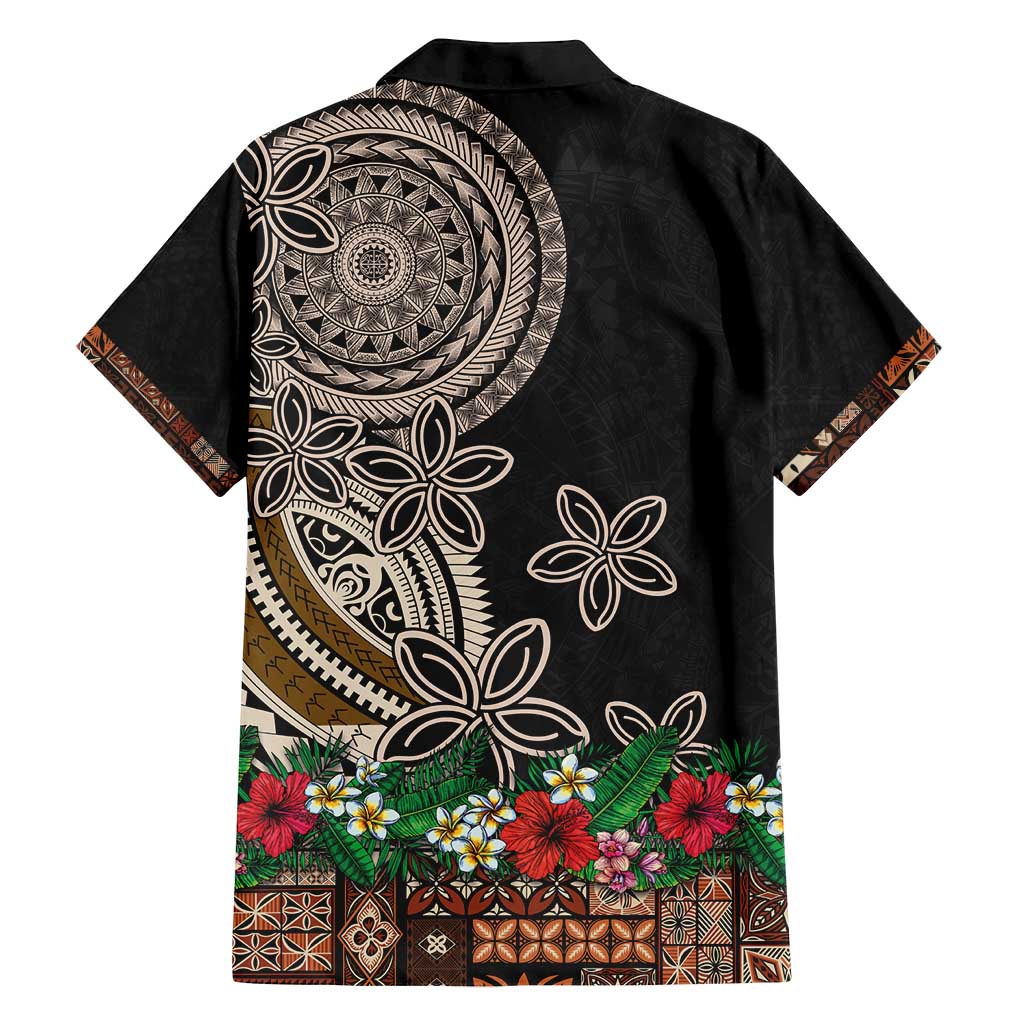 Samoa Siapo Polynesian Art Family Matching Puletasi and Hawaiian Shirt Tropical Flowers and Tatau Pattern Brown