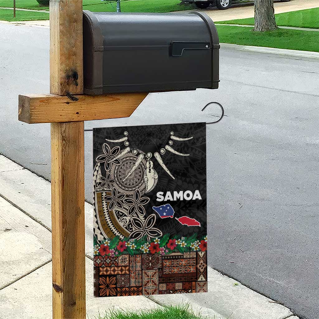Samoa Siapo Polynesian Art Garden Flag Tropical Flowers and Tatau Pattern Brown