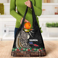 Samoa Siapo Polynesian Art Grocery Bag Tropical Flowers and Tatau Pattern Brown