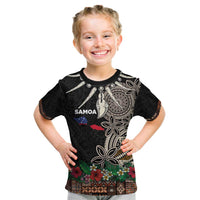 Samoa Siapo Polynesian Art Kid T Shirt Tropical Flowers and Tatau Pattern Brown LT03 Brown - Polynesian Pride