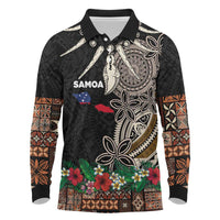 Samoa Siapo Polynesian Art Long Sleeve Polo Shirt Tropical Flowers and Tatau Pattern Brown LT03 Brown - Polynesian Pride