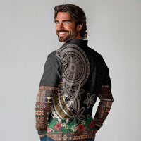 Samoa Siapo Polynesian Art Long Sleeve Polo Shirt Tropical Flowers and Tatau Pattern Brown LT03 - Polynesian Pride