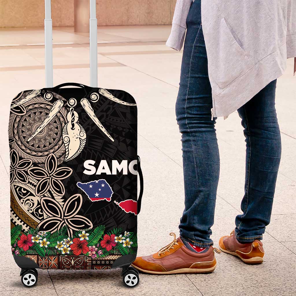 Samoa Siapo Polynesian Art Luggage Cover Tropical Flowers and Tatau Pattern Brown LT03 Brown - Polynesian Pride