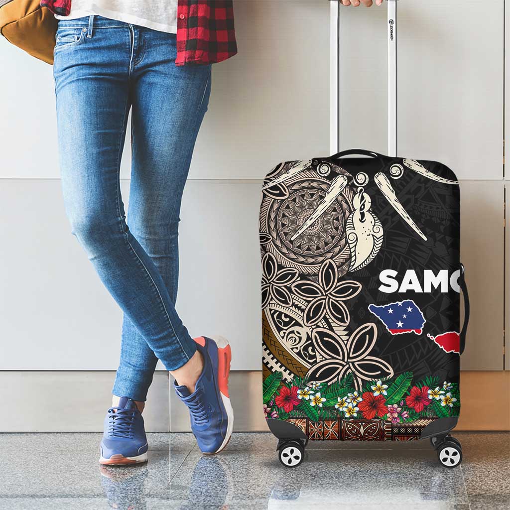Samoa Siapo Polynesian Art Luggage Cover Tropical Flowers and Tatau Pattern Brown LT03 - Polynesian Pride