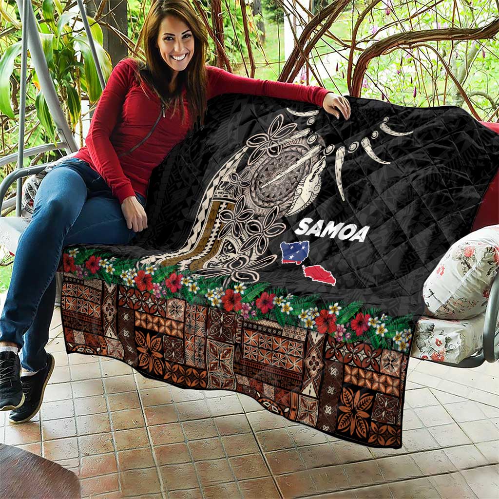Samoa Siapo Polynesian Art Quilt Tropical Flowers and Tatau Pattern Brown