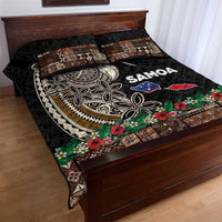Samoa Siapo Polynesian Art Quilt Bed Set Tropical Flowers and Tatau Pattern Brown