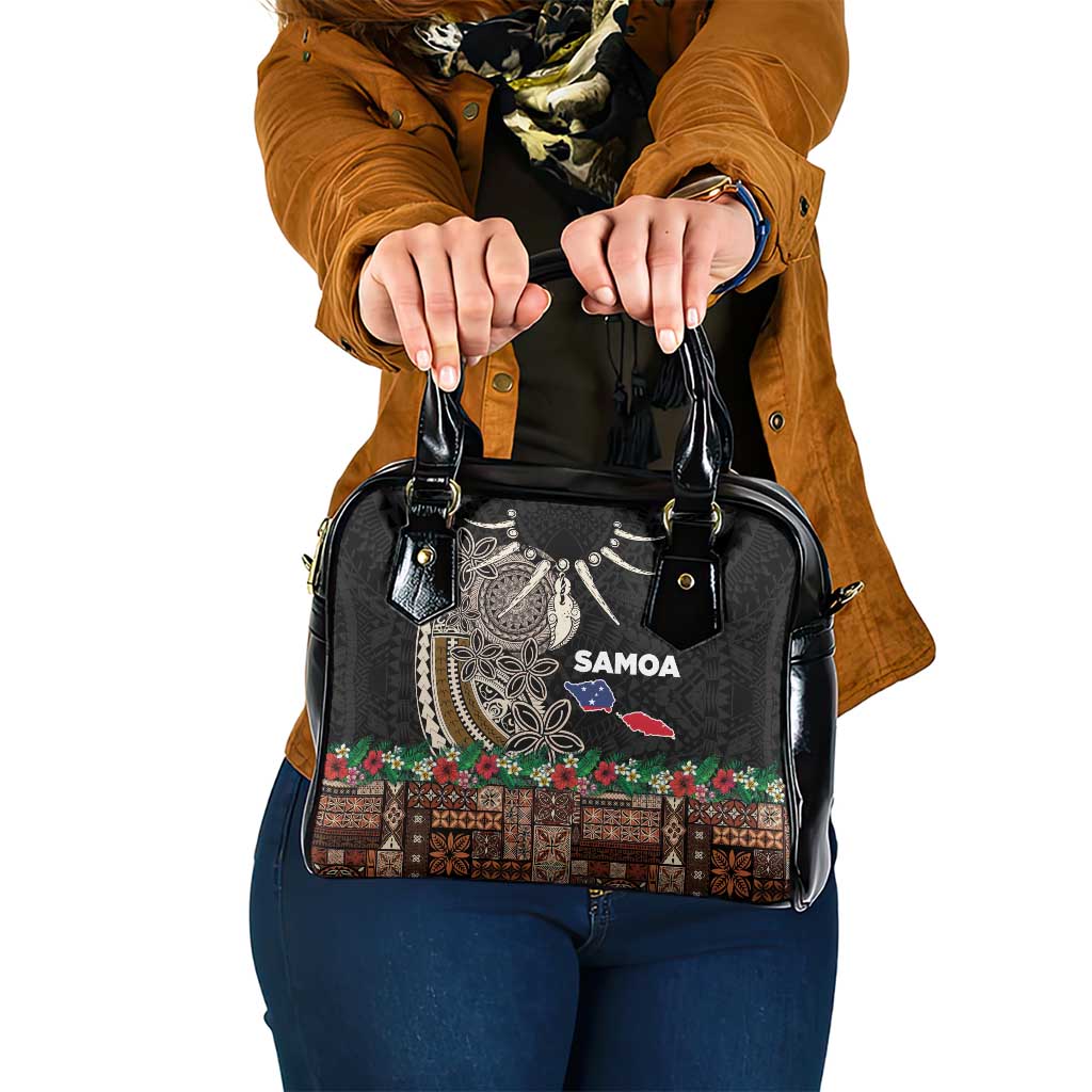 Samoa Siapo Polynesian Art Shoulder Handbag Tropical Flowers and Tatau Pattern Brown LT03 One Size Brown - Polynesian Pride