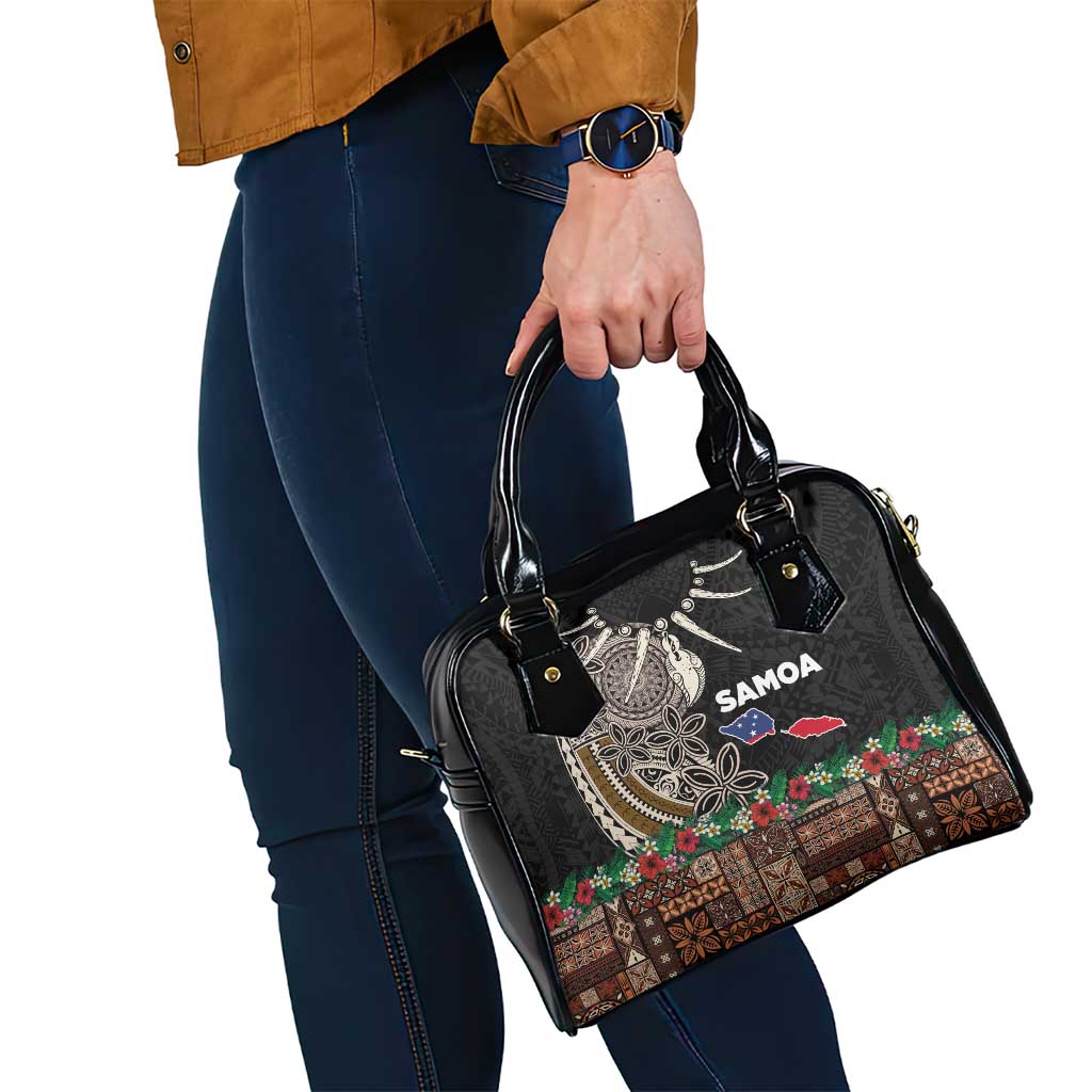 Samoa Siapo Polynesian Art Shoulder Handbag Tropical Flowers and Tatau Pattern Brown LT03 - Polynesian Pride