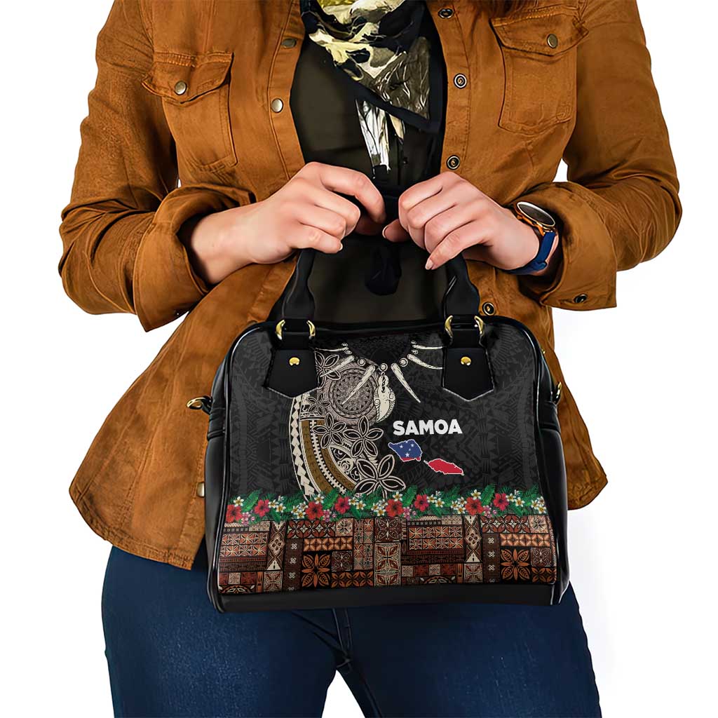 Samoa Siapo Polynesian Art Shoulder Handbag Tropical Flowers and Tatau Pattern Brown LT03 - Polynesian Pride