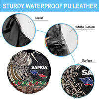 Samoa Siapo Polynesian Art Spare Tire Cover Tropical Flowers and Tatau Pattern Brown