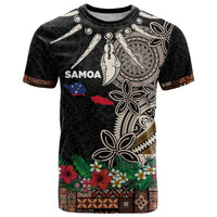 Samoa Siapo Polynesian Art T Shirt Tropical Flowers and Tatau Pattern Brown