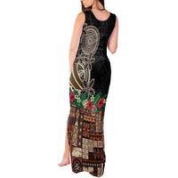 Samoa Siapo Polynesian Art Tank Maxi Dress Tropical Flowers and Tatau Pattern Brown