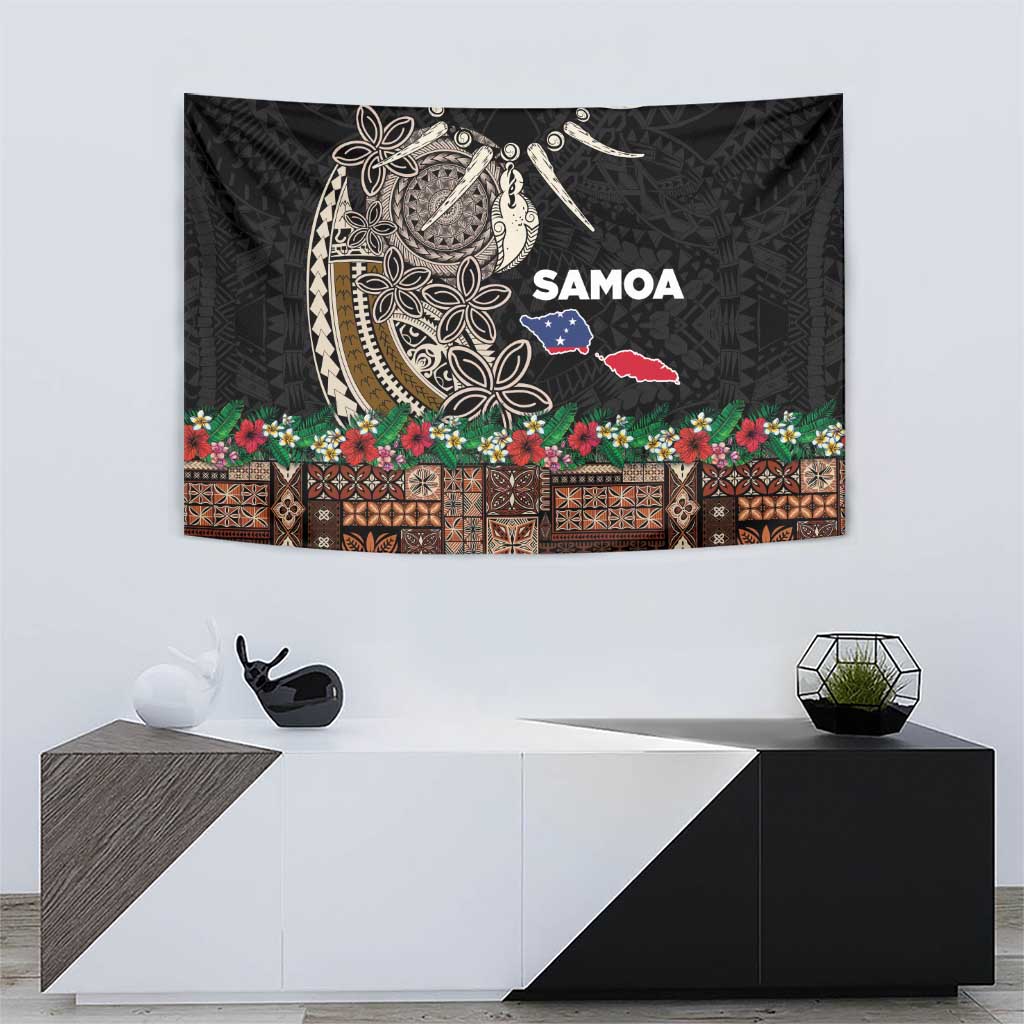 Samoa Siapo Polynesian Art Tapestry Tropical Flowers and Tatau Pattern Brown LT03 - Polynesian Pride