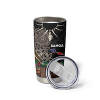 Samoa Siapo Polynesian Art Tumbler Cup Tropical Flowers and Tatau Pattern Brown LT03 - Polynesian Pride