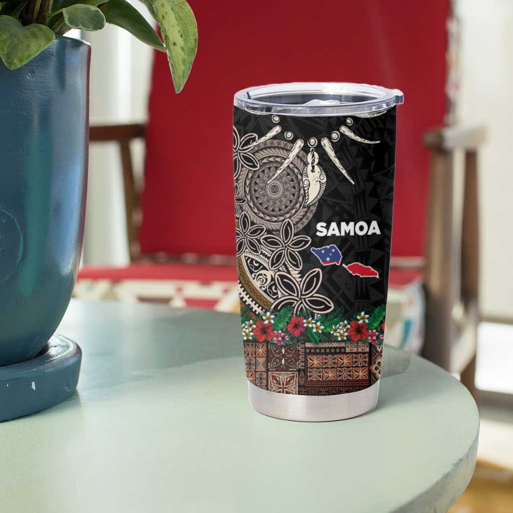 Samoa Siapo Polynesian Art Tumbler Cup Tropical Flowers and Tatau Pattern Brown LT03 - Polynesian Pride
