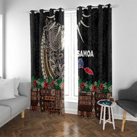 Samoa Siapo Polynesian Art Window Curtain Tropical Flowers and Tatau Pattern Brown