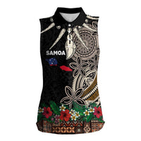 Samoa Siapo Polynesian Art Women Sleeveless Polo Shirt Tropical Flowers and Tatau Pattern Brown LT03 Female Brown - Polynesian Pride