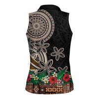 Samoa Siapo Polynesian Art Women Sleeveless Polo Shirt Tropical Flowers and Tatau Pattern Brown LT03 - Polynesian Pride