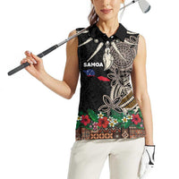 Samoa Siapo Polynesian Art Women Sleeveless Polo Shirt Tropical Flowers and Tatau Pattern Brown LT03 - Polynesian Pride