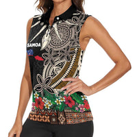 Samoa Siapo Polynesian Art Women Sleeveless Polo Shirt Tropical Flowers and Tatau Pattern Brown LT03 - Polynesian Pride