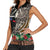 Samoa Siapo Polynesian Art Women Sleeveless Polo Shirt Tropical Flowers and Tatau Pattern Brown