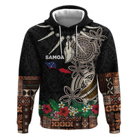 Samoa Siapo Polynesian Art Zip Hoodie Tropical Flowers and Tatau Pattern Brown LT03 Pullover Hoodie Brown - Polynesian Pride