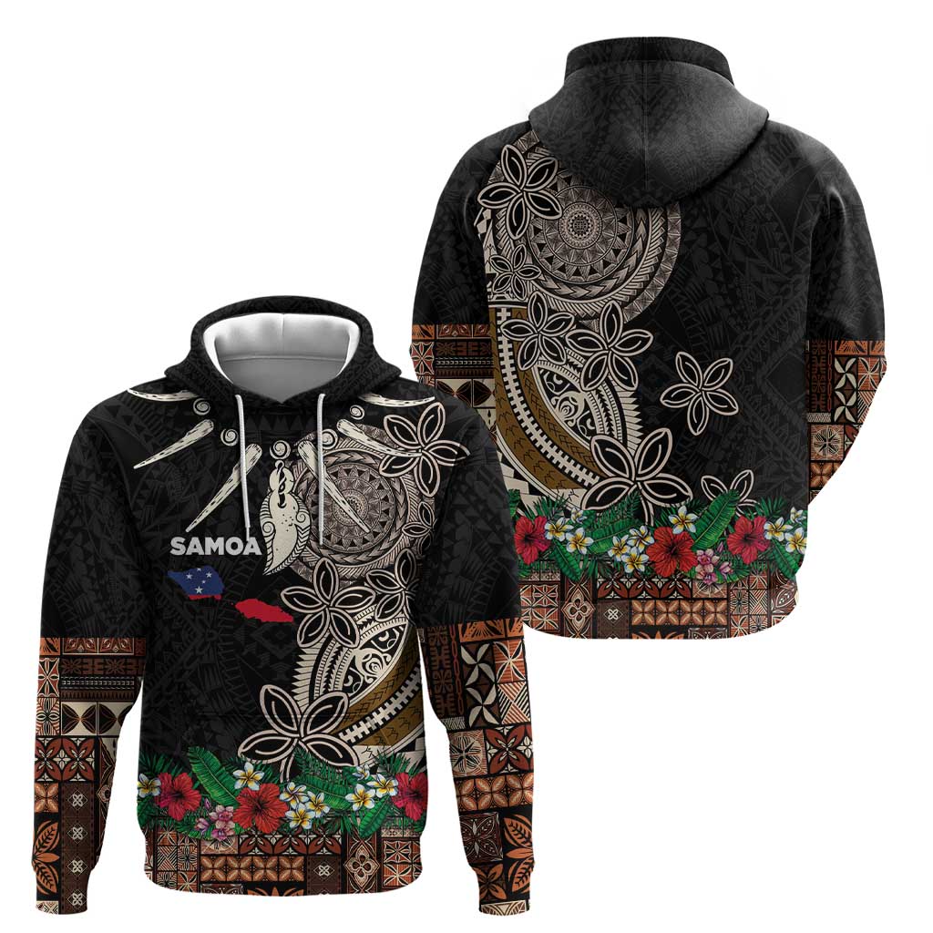 Samoa Siapo Polynesian Art Zip Hoodie Tropical Flowers and Tatau Pattern Brown LT03 - Polynesian Pride