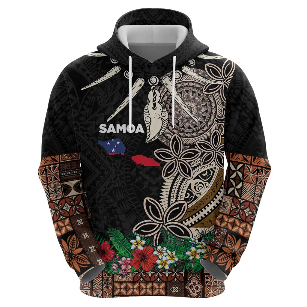 Samoa Siapo Polynesian Art Zip Hoodie Tropical Flowers and Tatau Pattern Brown LT03 - Polynesian Pride