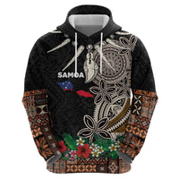 Samoa Siapo Polynesian Art Zip Hoodie Tropical Flowers and Tatau Pattern Brown LT03 - Polynesian Pride