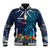 Samoa Siapo Polynesian Art Baseball Jacket Tropical Flowers and Tatau Pattern Navy