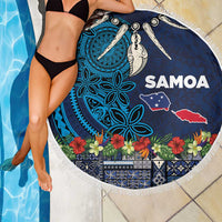 Samoa Siapo Polynesian Art Beach Blanket Tropical Flowers and Tatau Pattern Navy