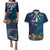 Samoa Siapo Polynesian Art Couples Matching Puletasi and Hawaiian Shirt Tropical Flowers and Tatau Pattern Navy