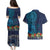 Samoa Siapo Polynesian Art Couples Matching Puletasi and Hawaiian Shirt Tropical Flowers and Tatau Pattern Navy