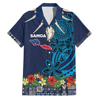 Samoa Siapo Polynesian Art Family Matching Mermaid Dress and Hawaiian Shirt Tropical Flowers and Tatau Pattern Navy