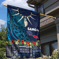 Samoa Siapo Polynesian Art Garden Flag Tropical Flowers and Tatau Pattern Navy