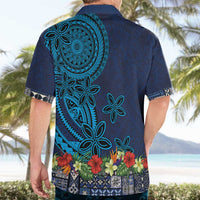 Samoa Siapo Polynesian Art Hawaiian Shirt Tropical Flowers and Tatau Pattern Navy