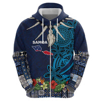 Samoa Siapo Polynesian Art Hoodie Tropical Flowers and Tatau Pattern Navy