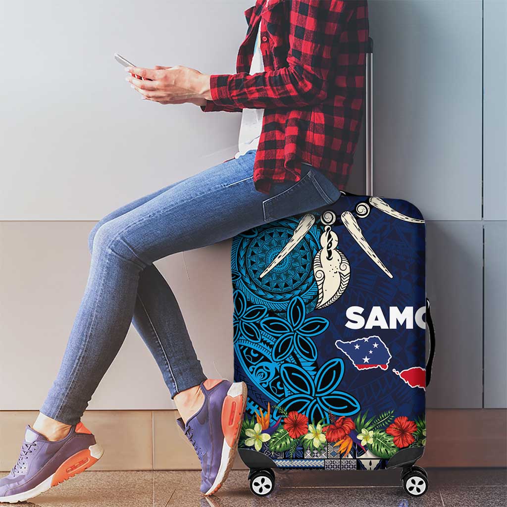 Samoa Siapo Polynesian Art Luggage Cover Tropical Flowers and Tatau Pattern Navy LT03 - Polynesian Pride