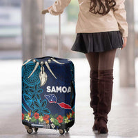 Samoa Siapo Polynesian Art Luggage Cover Tropical Flowers and Tatau Pattern Navy LT03 - Polynesian Pride