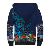 Samoa Siapo Polynesian Art Sherpa Hoodie Tropical Flowers and Tatau Pattern Navy