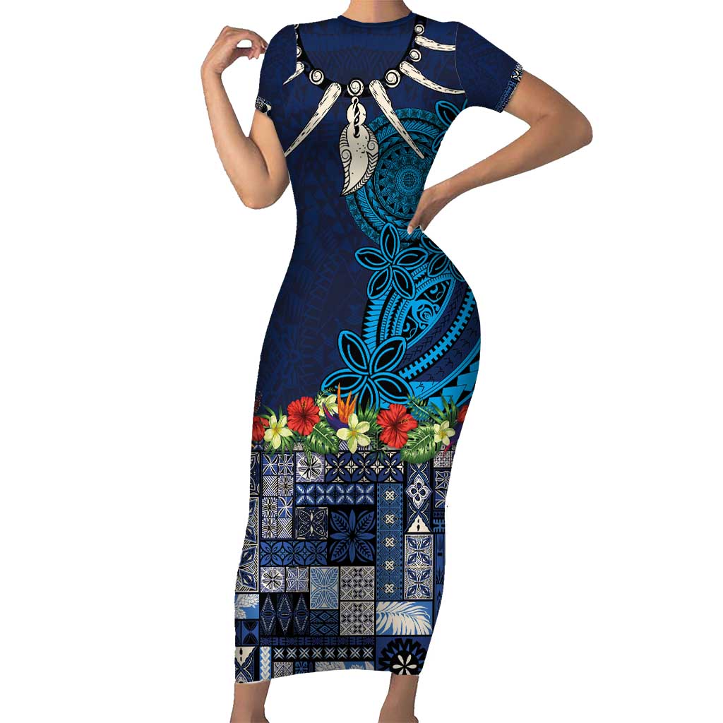 blue strapless bodycon dress Kia Orana Cook Islands Long Sleeve Bodycon Dress Teal Plumeria Tropical  Waves