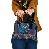 Samoa Siapo Polynesian Art Shoulder Handbag Tropical Flowers and Tatau Pattern Navy LT03 One Size Navy - Polynesian Pride