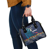 Samoa Siapo Polynesian Art Shoulder Handbag Tropical Flowers and Tatau Pattern Navy LT03 - Polynesian Pride