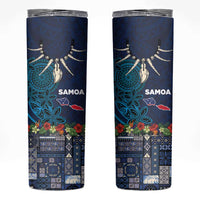 Samoa Siapo Polynesian Art Skinny Tumbler Tropical Flowers and Tatau Pattern Navy LT03 Navy - Polynesian Pride