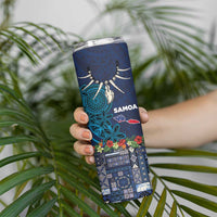 Samoa Siapo Polynesian Art Skinny Tumbler Tropical Flowers and Tatau Pattern Navy LT03 - Polynesian Pride