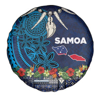 Samoa Siapo Polynesian Art Spare Tire Cover Tropical Flowers and Tatau Pattern Navy