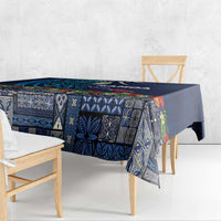 Samoa Siapo Polynesian Art Tablecloth Tropical Flowers and Tatau Pattern Navy