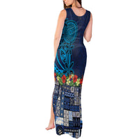 Samoa Siapo Polynesian Art Tank Maxi Dress Tropical Flowers and Tatau Pattern Navy