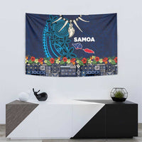 Samoa Siapo Polynesian Art Tapestry Tropical Flowers and Tatau Pattern Navy LT03 - Polynesian Pride