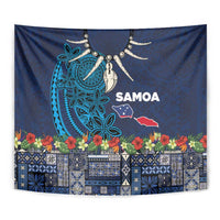 Samoa Siapo Polynesian Art Tapestry Tropical Flowers and Tatau Pattern Navy LT03 - Polynesian Pride